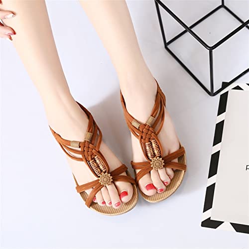 jianchi Women Beach Sandals Bohemian Flat Fish Mouth Sandals Casual Outdoor Flats Fashion Herringbone Beaded Sandals (Color : Brown, Shoe Size : 7)2