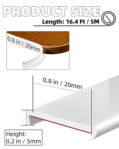 Image of U-Shape White TPE Edge Banding 16.4Ft (W:0.8'' H:0.2'') | Self-Adhesive Flexible Edge Trim, Furniture Edge Protector & Countertop Molding