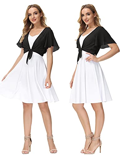 Kate Kasin Women Short Sleeve Shrugs Sheer Open Front Bolero Cropped Cardigan M Black #TOP1