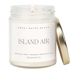 Sweet Water Decor Island Air Soy Candle – Tropical Fruit, Mountain Air, and Orange Scented Summer Candles for Home – 9oz Clear Jar and Gold Lid, 40+ Hour Burn Time, Made in The USA