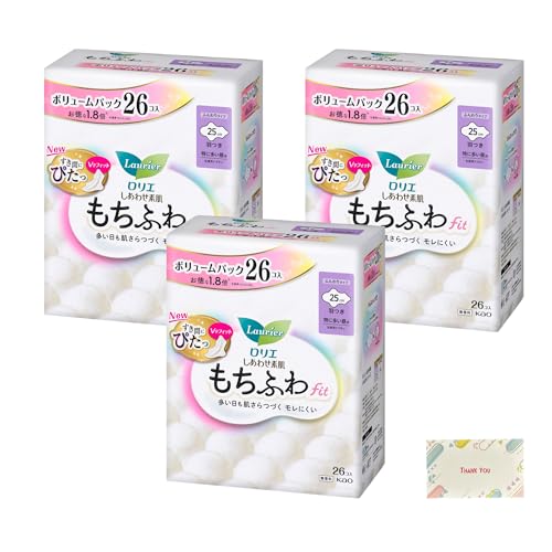 ロリエ しあわせ素肌 もちふわfit ボリュームパック 特に多い昼用25cm 羽つき 26個入 3個セット + Kunutonnオリジナルロゴ入りe おまけ付