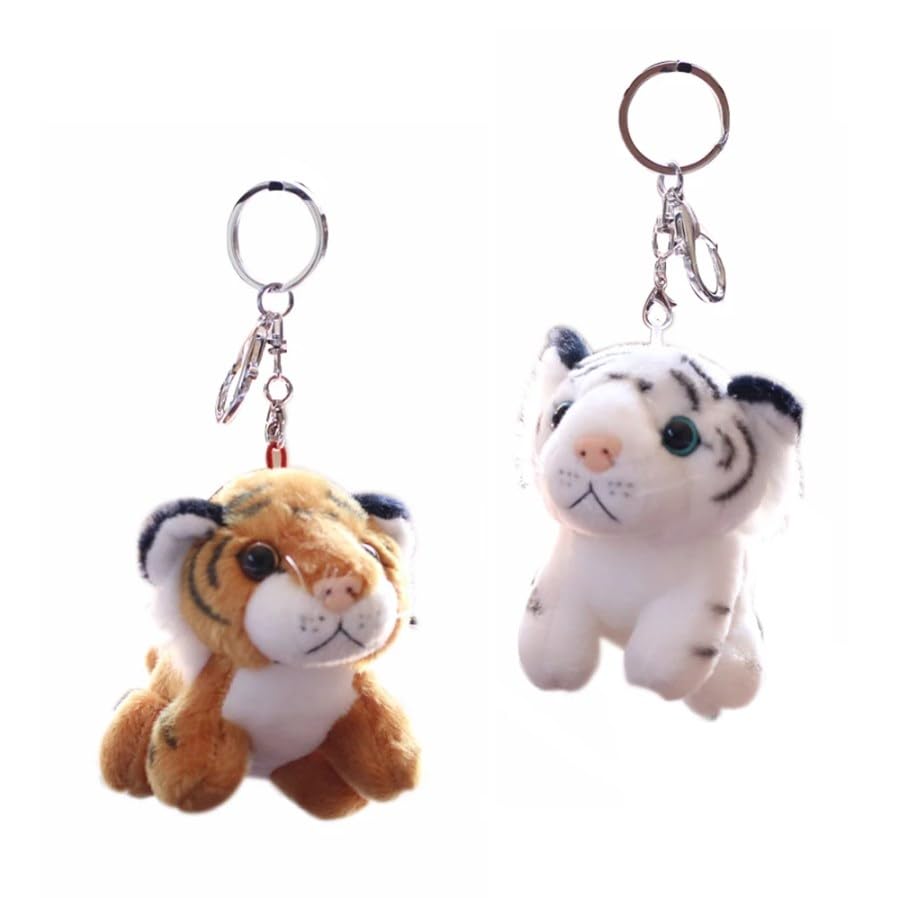 2PCS Plush Tiger Keychain Stuffed Animal Keyring Pendant Keychains for Backpacks Handbag Bag Purse (Brown, White)…