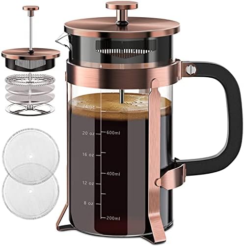 QUQIYSO French Press Coffee Maker 34oz 304 Stainless Steel French Press with 4 Filter, Heat Resistant Durable, Easy to Clean, Borosilicate Glass Coffee Press, 100% BPA Free Glass Teapot (Copper)