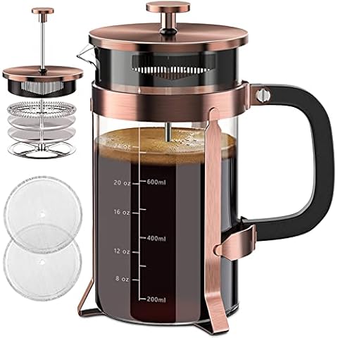 QUQIYSO French Press Coffee Maker 34oz 304 Stainless Steel with 4 Filter, Heat Resistant Durable, Easy to Clean, Borosilicate Glass Press, 100% BPA Free Teapot (Copper) Cover