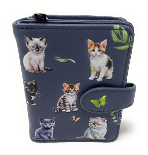 Shag Wear Kitten Garden Small Wallet for Women and Teen Girls Vegan Faux Leather Dark Grey 4.5