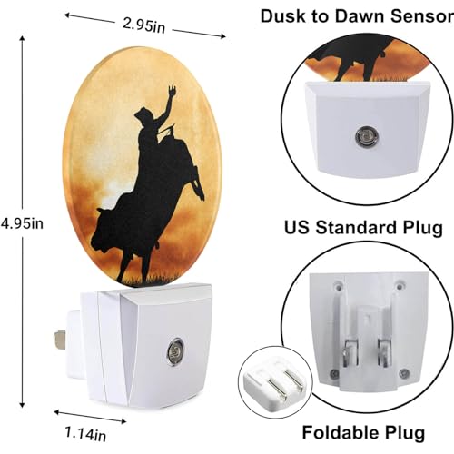 Image of Cowboy Night Lights Wild West Cowboy on Horseback LED Night Light Plug into Wall with Dusk to Dawn Sensor for Girls Boys Women Men Room Decor, Hallway, Kitchen, Bathroom, Nursery