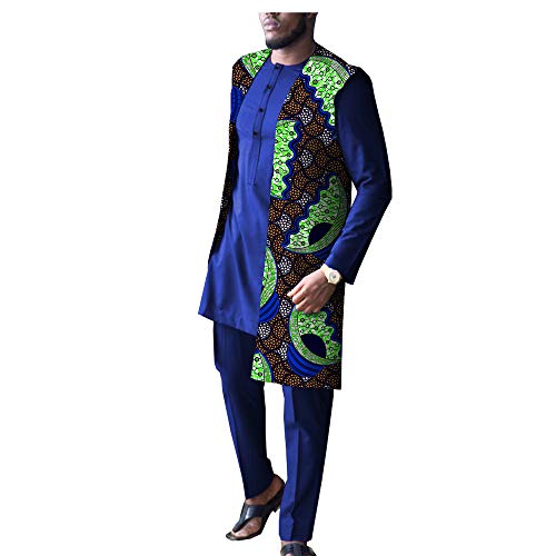 africa-pride Men's Dashiki Tribal Clothing Long Coat Jacket+Print Shirt+Pant 3 Piece Set Traditional