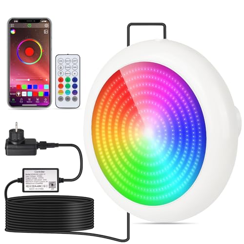 COOLWEST Luci Piscina LED 24W Fuori Terra, RGB Illuminazione a LED con Magnete, Luce Piscina a Immersione Subacquee con Controllo App, IP68 Impermeabile per Piscines à Parois en Acier, 7m Cavo, 12V