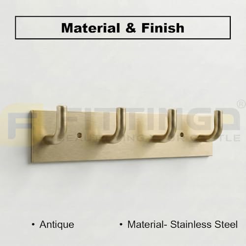 Image of Stainless Steel 4 Hook Cloth Hanger for Door /Dress Hanger Wall Mount /Bathroom Hooks for Hanging Clothes (Antique) Pack of 1-| 3 Years Warranty |