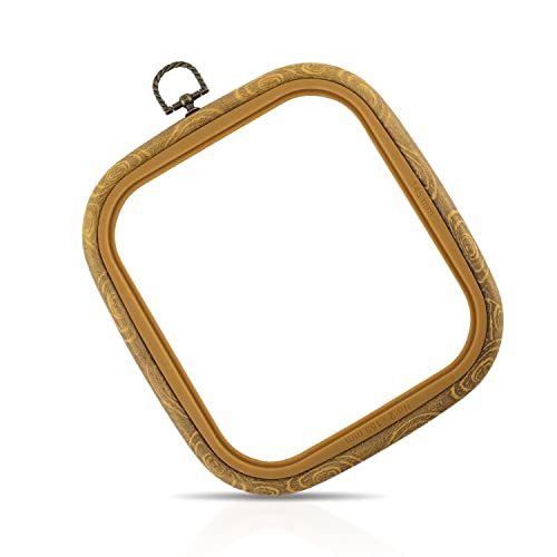 Square Embroidery Hoop, 6.5 Inch Resin Cross Stitch Hoop Punch Needle Hoop Embroidery Frame for Display Quilt Hanging Craft (Imitation Wood)