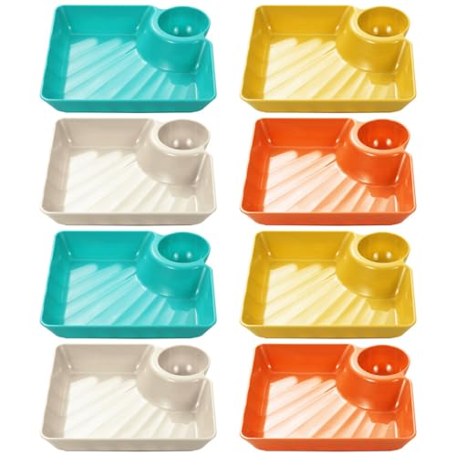 Ameble Set di 8 piatti per ravioli, patatine e salse, colorati piatti quadrati in plastica riutilizzabili per sushi, antipasti, festa, piatto per ravioli, piatto per patatine e salse, ciotola per pat