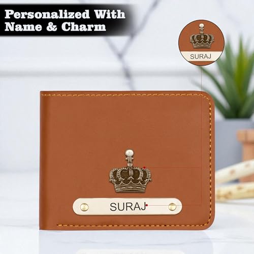 Image of The Wallet Store Personalised Leather Wallet for Men | Customised with Name and Charms | Best Gift for Husband, Boyfriend, Brother | for Anniversary, Birthday, Etc (Tan)