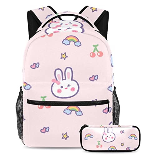 Sac à dos lapin arc-en-ciel grand cartable pour enfants filles et adolescents