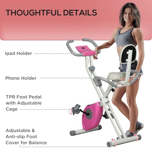 HOMCOM Folding Exercise Bike, 8-Level Magnetic Resistance, Indoor Stationary Bike, Upright Fitness Bike with Backrest Tablet Holder, 5-Level Adjustable Seat Height - White - Image 9
