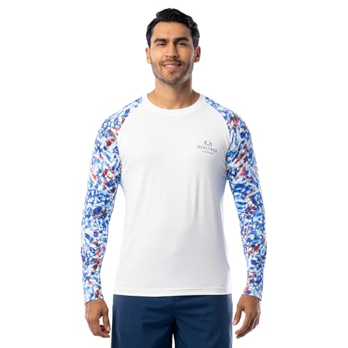 Realtree Men's Long Sleeve Performance Patriotic Fishing Shirt, White Spangled Exposure, Large