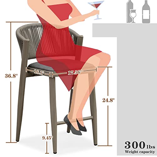 Purple Leaf Bar Stool Set Of 4 Aluminum Counter Height Bar Chair Patio Rattan Stool For Outdoor And Indoor Gray Wood Grain Barstool #TOP2