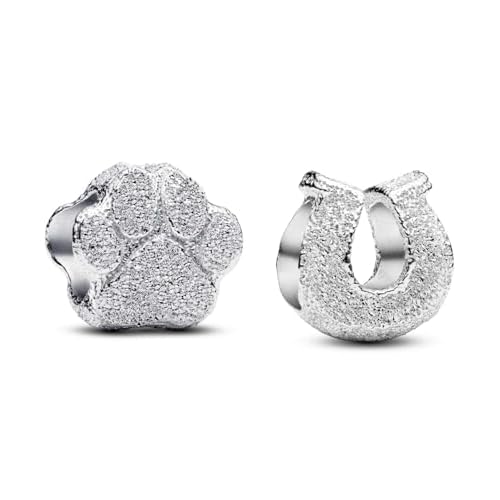 MSPOVOF Mini charm con huella de pata 2 piezas/set,S925 cuenta de plata de ley, para pulseras y collares, para regalo de joyería para mujer