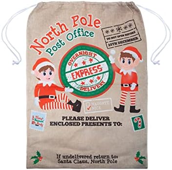 Ari & Deb Large Christmas Sack with Drawstring. Giant Jute Sack. Santa Sack Stocking Father Xmas Gift Present Bag for Xmas Present Toys Huge Gifts Storage Bags  Elf Design