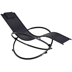 Outsunny Tumbona Mecedora de Jardín con Reposacabezas Extraíbles Sillón Tumbona Ergonómica de Exterior Plegable Tela de Texteline para Patios Piscina al Aire Libre 154x80x84cm Negro