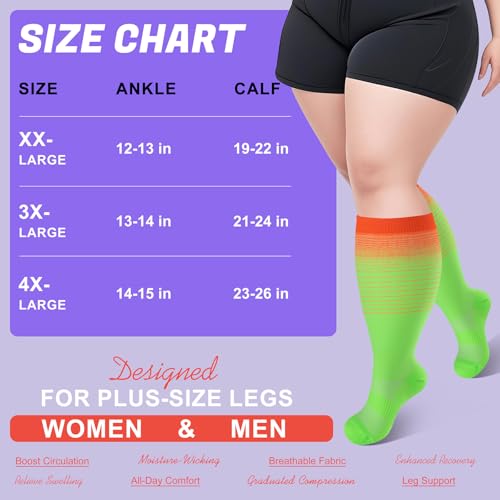 Image of 4 Pairs Plus Size Compression Socks,Extra Wide Calf 20-30 mmHg Knee High Compression Socks for Men Women Circulation