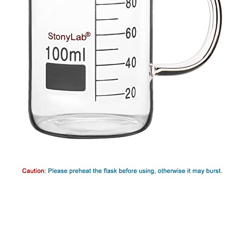 Image of stonylab Glass Beaker with Handle, Borosilicate Glass Graduated Low Form Griffin Beaker with Handle and Pouring Spout, 100 ml (Pack of 2)