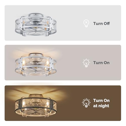Orison 20 Inch Ceiling Fan With Lights And Remote Control, Bladeless Caged Ceiling Fan With Light, Industrial Ceiling Fan Light Fixtures For Porch, Living Room, Bedroom thumb #1