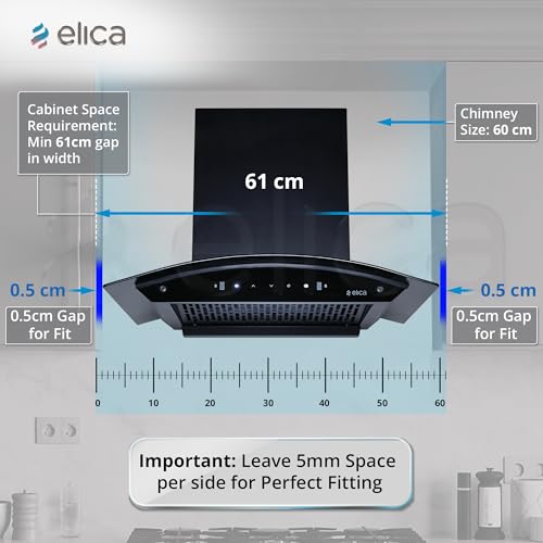 Image of Elica 60cm 1500 m3 /hr Filterless Autoclean Kitchen Chimney with 15 Years Motor Warranty & 5 Years Comprehensive (CURVE FL 600 HAC LTW MS NERO), Black