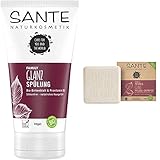 SANTE Naturkosmetik Festes Shampoo für glanzloses und normales Haar, Vegane Formel, Festes Glanz Pflege-Shampoo, 1 x 60 g & Glanz Spülung Bio-Birkenblatt & Provitamin B5 für weiches Haar, 150ml