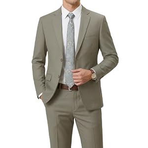YND Men’s Wool Suit Set, 2 Piece Slim Fit, Two Button Solid Jacket Pants with Paisley Tie for Business Party Wedding Business