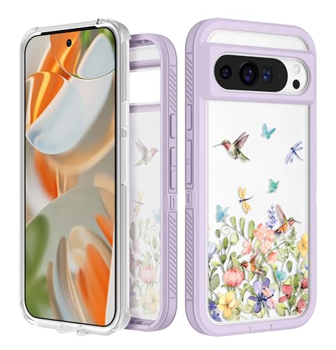 Plakill for Google Pixel 9 Pro XL Case - Women Girls Cute Cover Girly Aesthetic Kawaii Unique Design Teens Butterfly Flower Heavy Duty Shockproof Protective Phone Case for Pixel 9 Pro XL 6.8 Inch