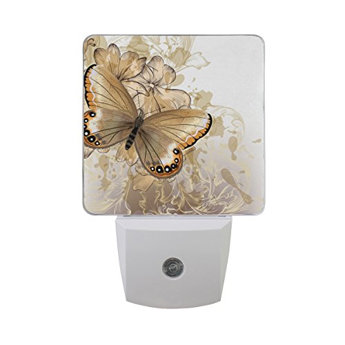 Lorvies Floral Background With Butterfly Plug In Led Night Light Auto Sensor Dusk To Dawn Decorative Night For Bedroom, Bathroom, Kitchen, Hallway, Stairs,Hallway,Baby's Room, Energy Saving 2 Pack #TOP7