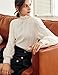 QiuDumo Women Flocked Lace Top Fluffy Texture High Neck Long Sleeve Elegant Slim Fit Dressy Blouse Cream White L