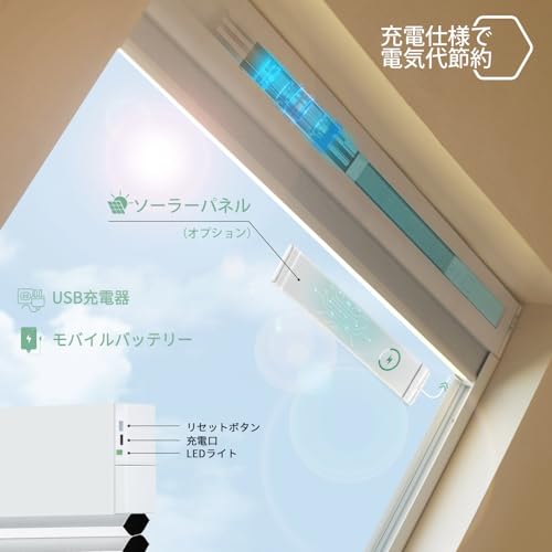 Yoolax 電動 天窓ブラインド 充電式 傾斜窓用ブラインド 断熱スマートハニカムシェード ハニカム構造 省エネ 1級遮光 防寒 9チャネルリモコン Alexa連携 スマホ対応 スケジュール設定 直射日光を抑え 小窓対応 オーダーメイド ホワイト [5]