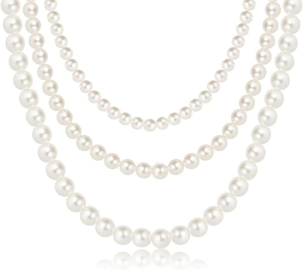 3 Strand Pearl Necklaces for Women Faux Pearl Choker