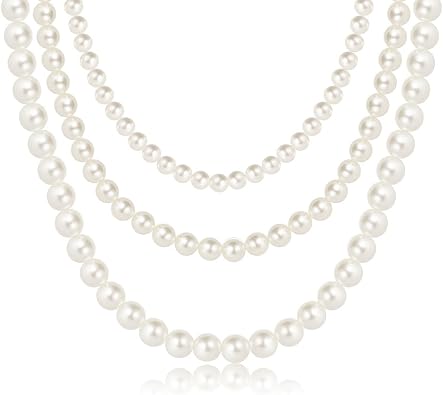 3 Strand Pearl Necklaces for Women Faux Pearl Choker Necklace for Women White Three Strand Pearls Necklace for Wife Layered Pearl Necklace for Mother Pearl Gifts