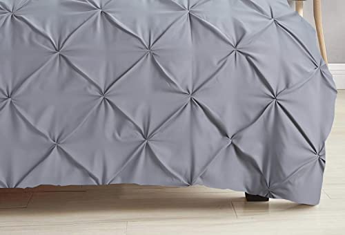 Linen Home Pintuck Duvet Set Grey Super King Pinch Pleat Soft Microfibre SuperKing Bed Quilt Cover with 2 Pillowcases, Easy Care Wrinkle Free Bedding Set of 3 Pcs (Grey, Super King Duvet Cover Set) - Image 3