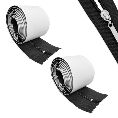 Jortmrd 2 Piezas Cremalleras Autoadhesivas 213 cm x 7,6 cm Doble Cierre Barrera Polvo Alta Resistencia para Invernaderos Lona Cortador Plástico (Negro)
