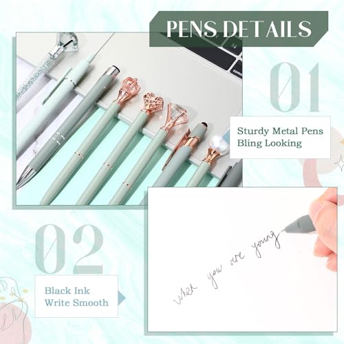 Image of Janmini 9 Pcs Ballpoint Pen Set Metal Crystal Diamond Glitter Pens for Diary Black Ink Pretty Cute Things Fancy Stationery Gifts for Women Girls Birthday