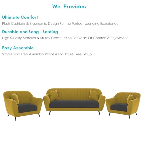 Image of Atticus 3+1+1 Seater Sofa Set for Living Room (Yellow Black Colour) Premium Fabric Sofa