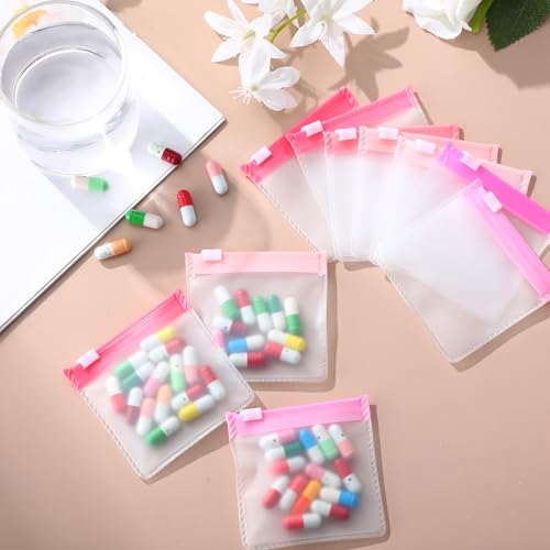 Image of Sherr 35 Pcs Pill Pouch Bags with Zipper Pill Pouch Set Travel Reusable Translucent Medicine Organizer Self Sealing Plastic Bag with Slide Lock for Storage(Gradient Pink,3 x 3 Inch,Blank Style)