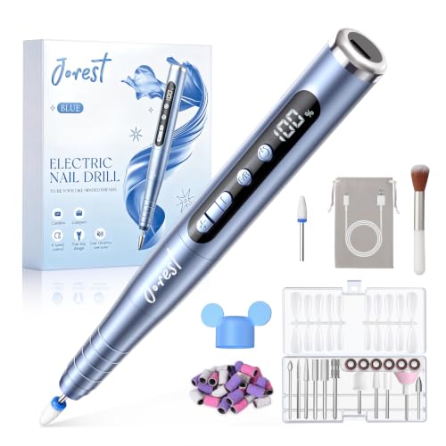 JOREST Torno para Uñas Profesional, 13 en 1 Lima Electrica Uñas, 35000RPM, 6 Velocidades Ajustables, Set Manicura, Pedicura Para Pies, Pulidor, Broca Unhas Gel, Quita Cuticulas, Manicurist, Blue