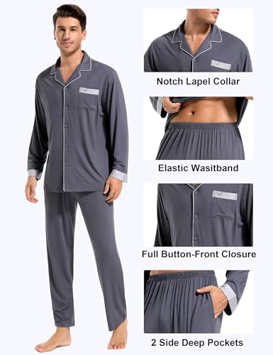 Men's Pajama Sets, Modal Long Pajama Set Ultra Soft Sleepwear PJS Loungewear Set 2 pieces2