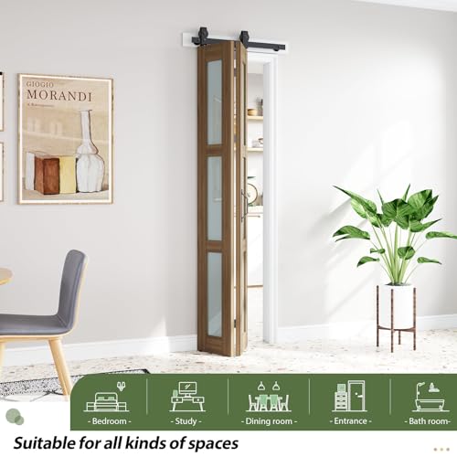Image of FREDBECK Bifold Barn Door Glass 24X84 (Double 12x84), Brown, for Bathroom