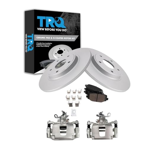 Image of TRQ Rear Brake Pad and Rotor Set Ceramic G Coated Rotors Calipers