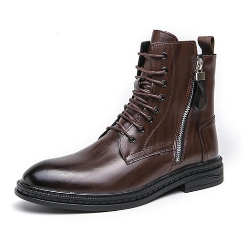 Men's Casual Leather Low Heel Lace Up Ankle Boots with Side Zipper Comfort High Top Dress Chukka Boots for Business Office
