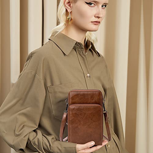 Image of myfriday Small Cell Phone Crossbody Bag, Multi-pocket & 6 Card Slots | 6 card slots, multi-pocket zipper layout and soft synthetic leather keep phone, lipstick, coins and keys ready outdoors