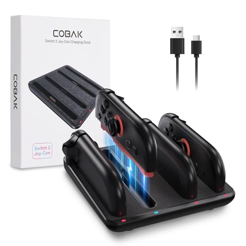 CoBak 充電ドック Nintendo Switch 2 Joy-Conコントローラー用 - 4-in-1 高速充電器ステーション マグネットベース 重み付きスタンド 過充電保護 - 充電ケーブル付き（Amazon）
