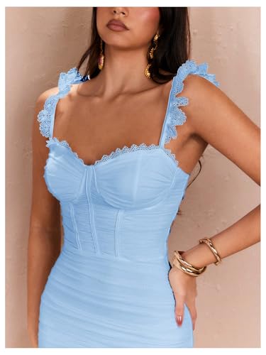 Image of Floerns Women's Lace Trim Sweetheart Neck Ruched Corset Dress Sleeveless Mini Pencil Dresses