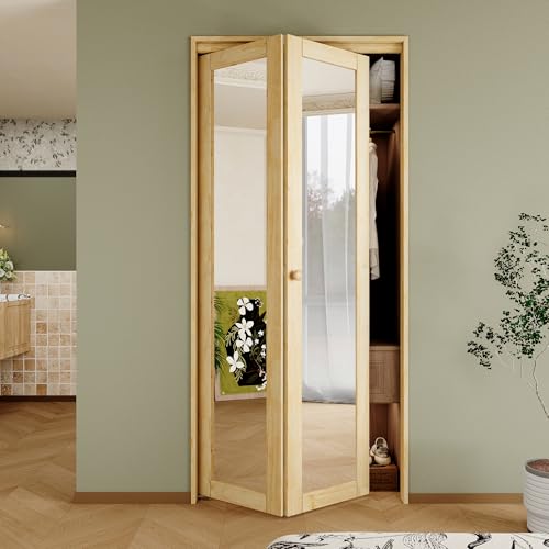 Mirrored Bifold Doors with Pine Wood Frame