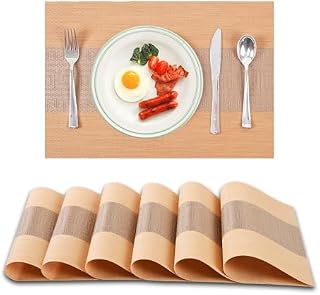 AZONEZ Table Mats Set of 6  Heat Resistant Place Mats for Table, Woven Vinyl Table Placemats for Dinner, 45x30cm Non Slip Washable for Home, Restaurant (Wine & Red)